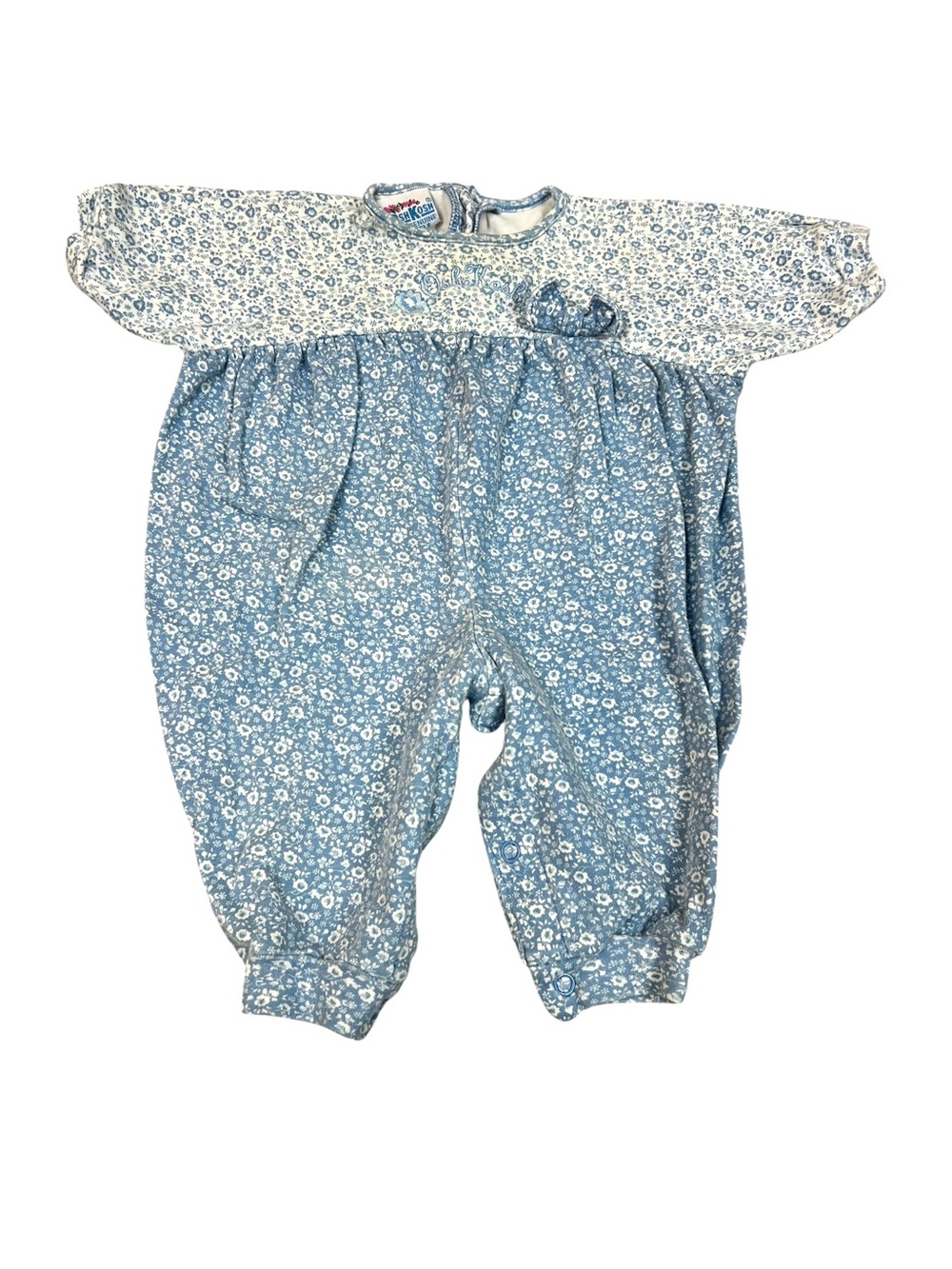Vintage Oshkosh B’Gosh Girls Blue White Floral Romper Jumpsuit Size 3-6 M 90s